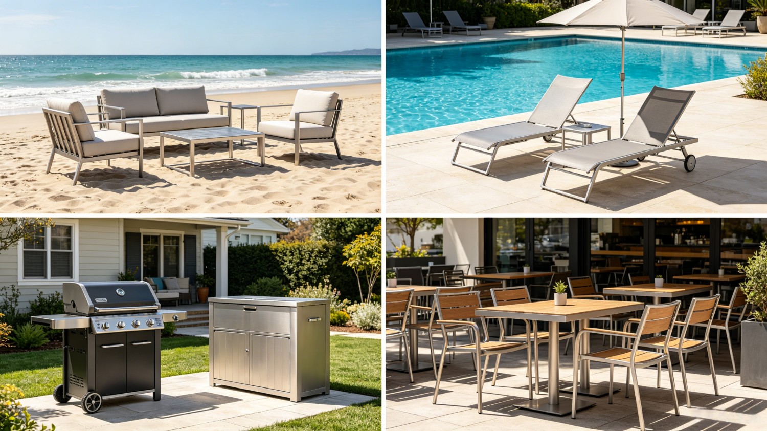 Outdoor Furniture (Aluminum/Iron/Stainless Steel Tables and Chairs, Hanging Baskets)